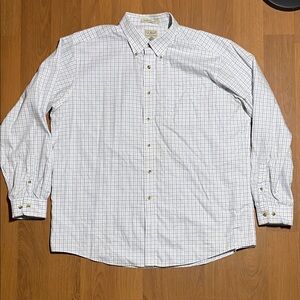 L.L. Bean Men's White and Blue Plaid Shirt